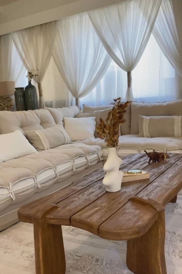 Boho charm with rustic coffee table, exploring boho furniture ideas.