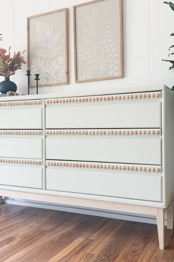 Boho furniture room featuring bead-embellished drawers, showcasing boho furniture ideas.