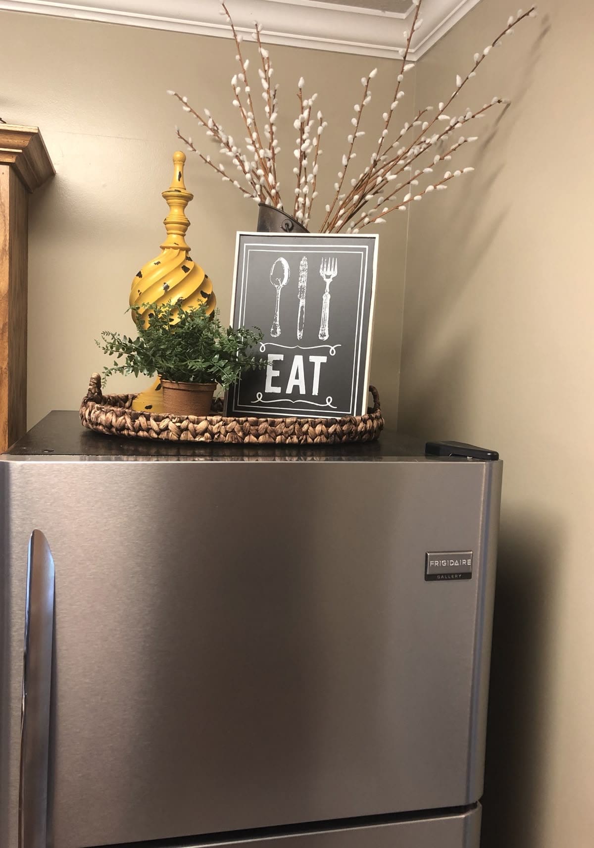 Woven Tray Displays Kitchen Art and Greenery