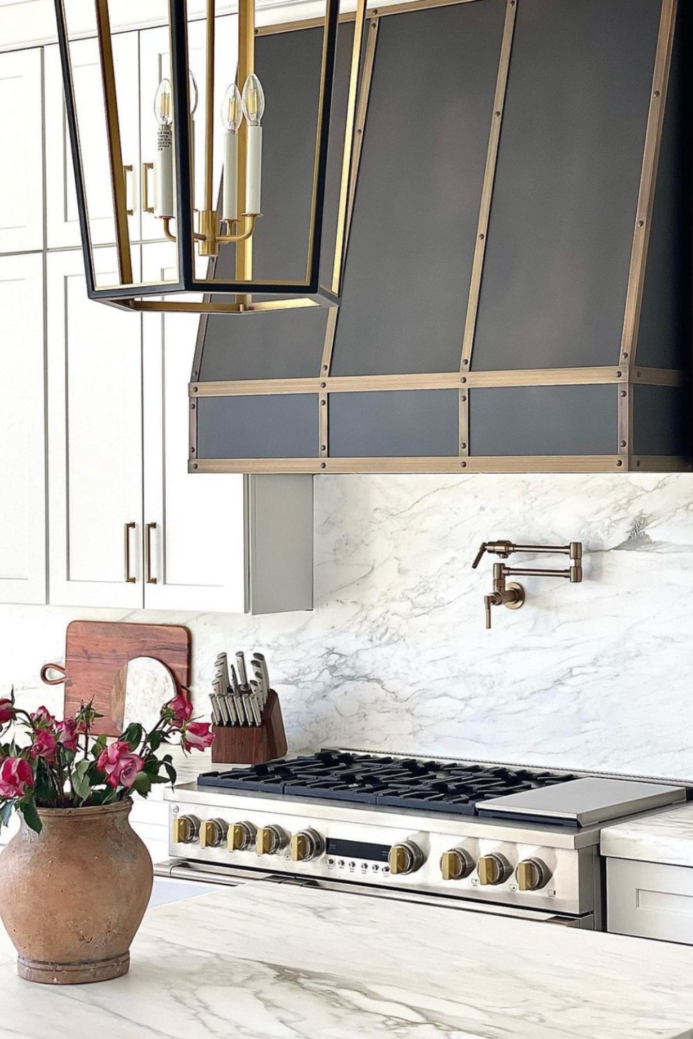 Contrast Dark Metal with Brass Accents and Rivets