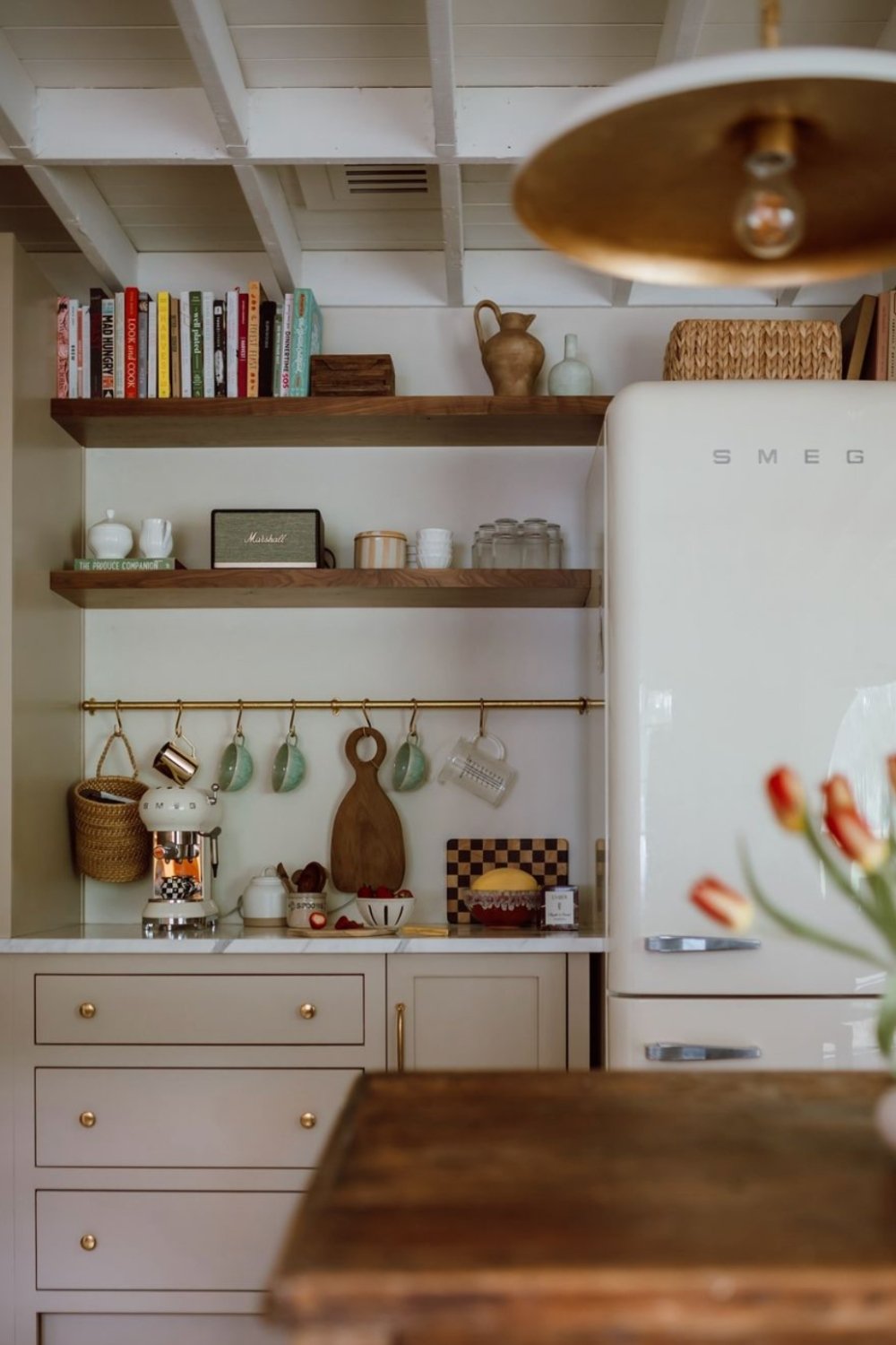 Brass Rail Hooks Keep Cups and Utensils Visible
