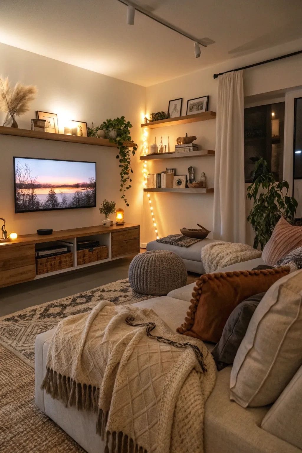 String Lights for Whimsical Shelf Warmth