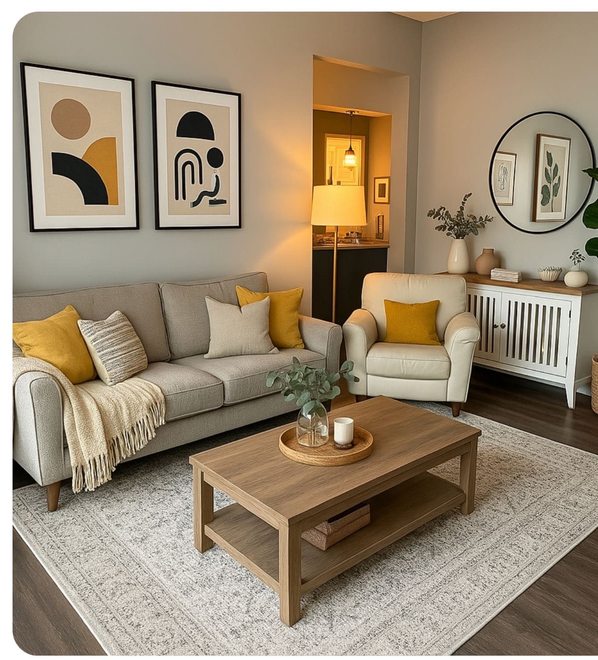 Abstract Art Prints Above Cozy Seating