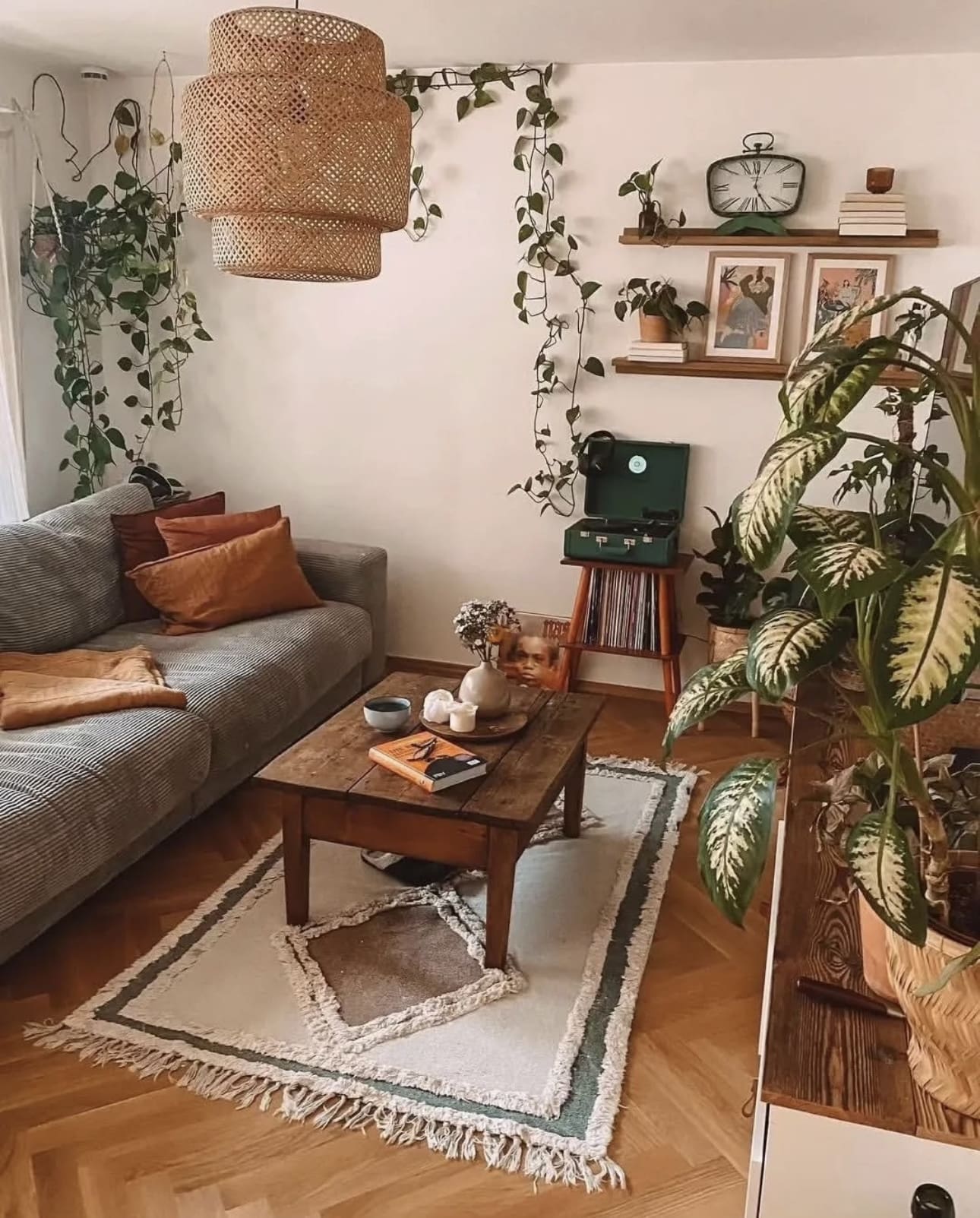 Layer Rugs for Boho Texture Under the Coffee Table