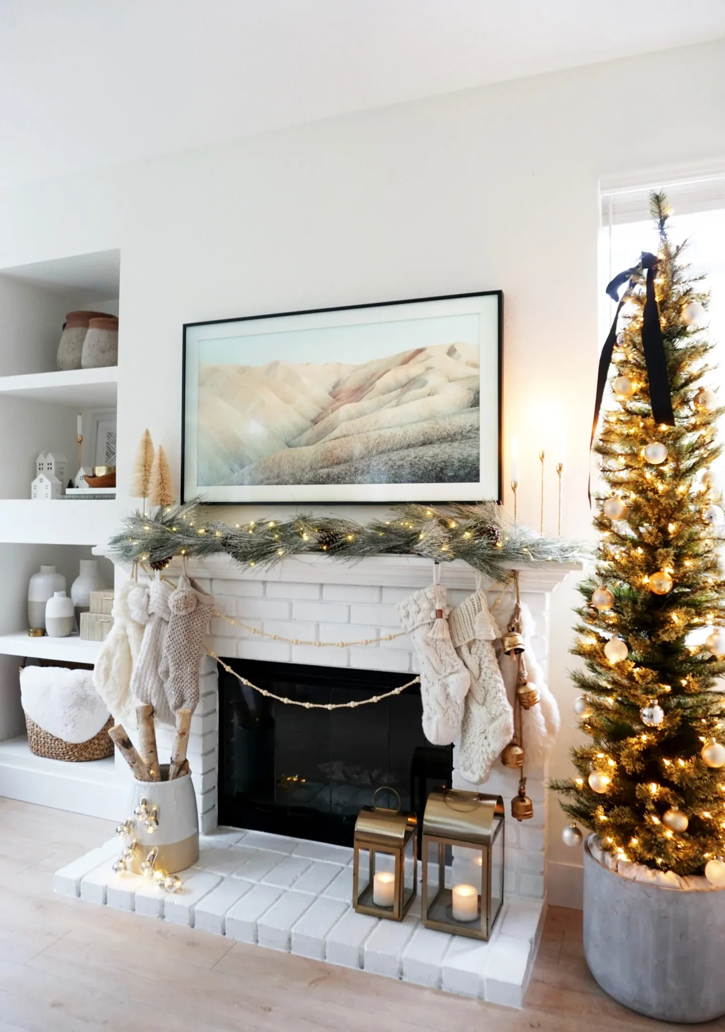 Warm Up a White Brick Fireplace with Cozy Textures