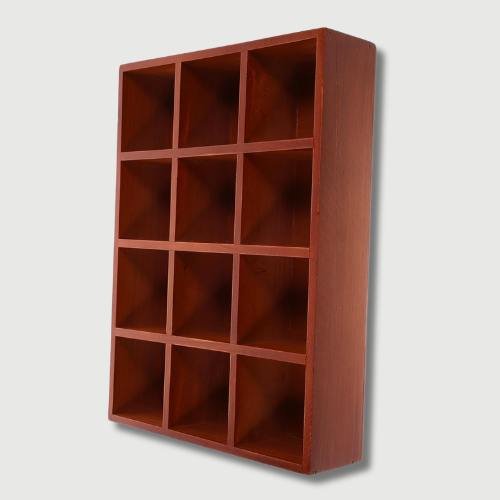 Deep Red Wood Cubbies for a Structured Mug Display
