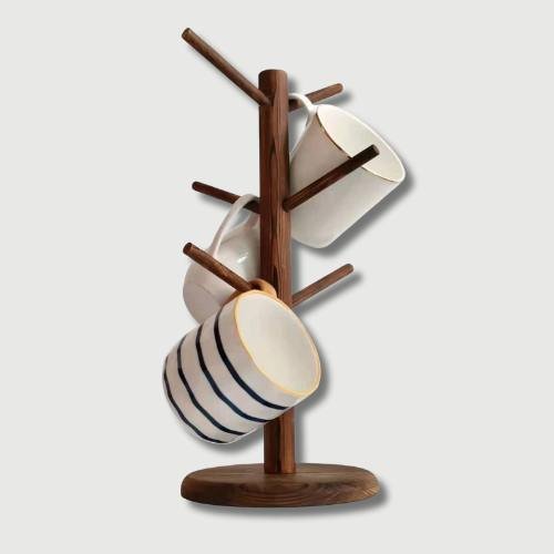 Dark Wood Tree Stand for Displaying Mugs