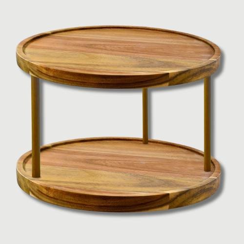 Two-Tiered Wood Stand with Slim Gold Supports
