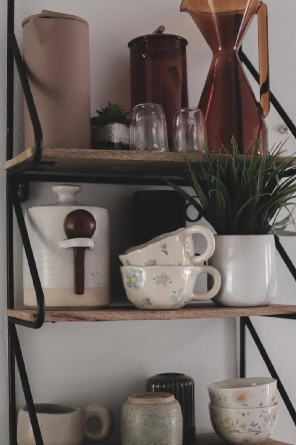 Stacked Floral Mugs Add Whimsy to Open Shelving