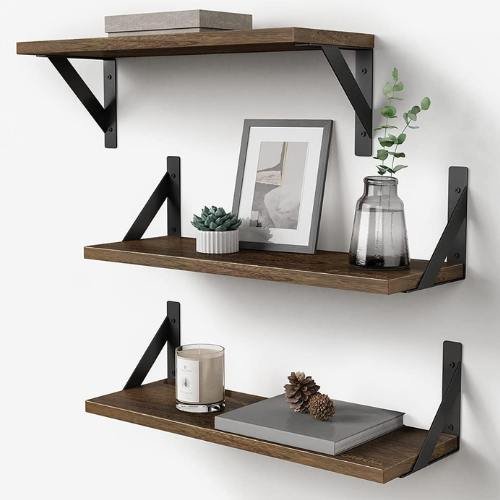 Rustic Wood Shelves with Industrial Black Brackets