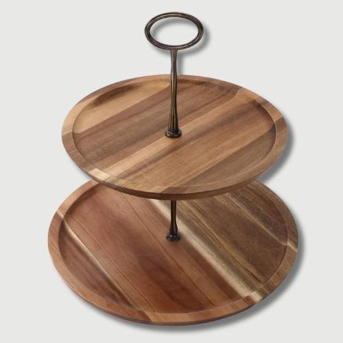 Two-Tiered Wooden Stand for Displaying Mugs