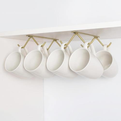 Under-Shelf Gold Hooks Keep Mugs Accessible