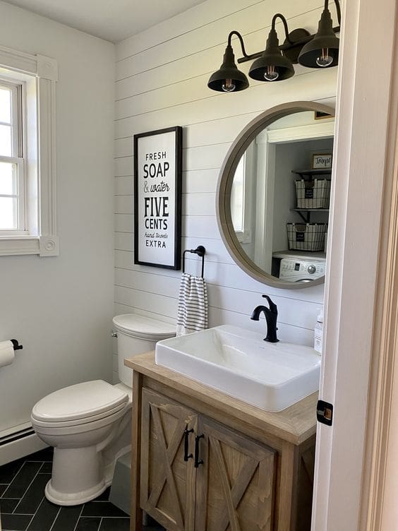 Vintage Soap Sign Adds Whimsical Charm Above the Toilet