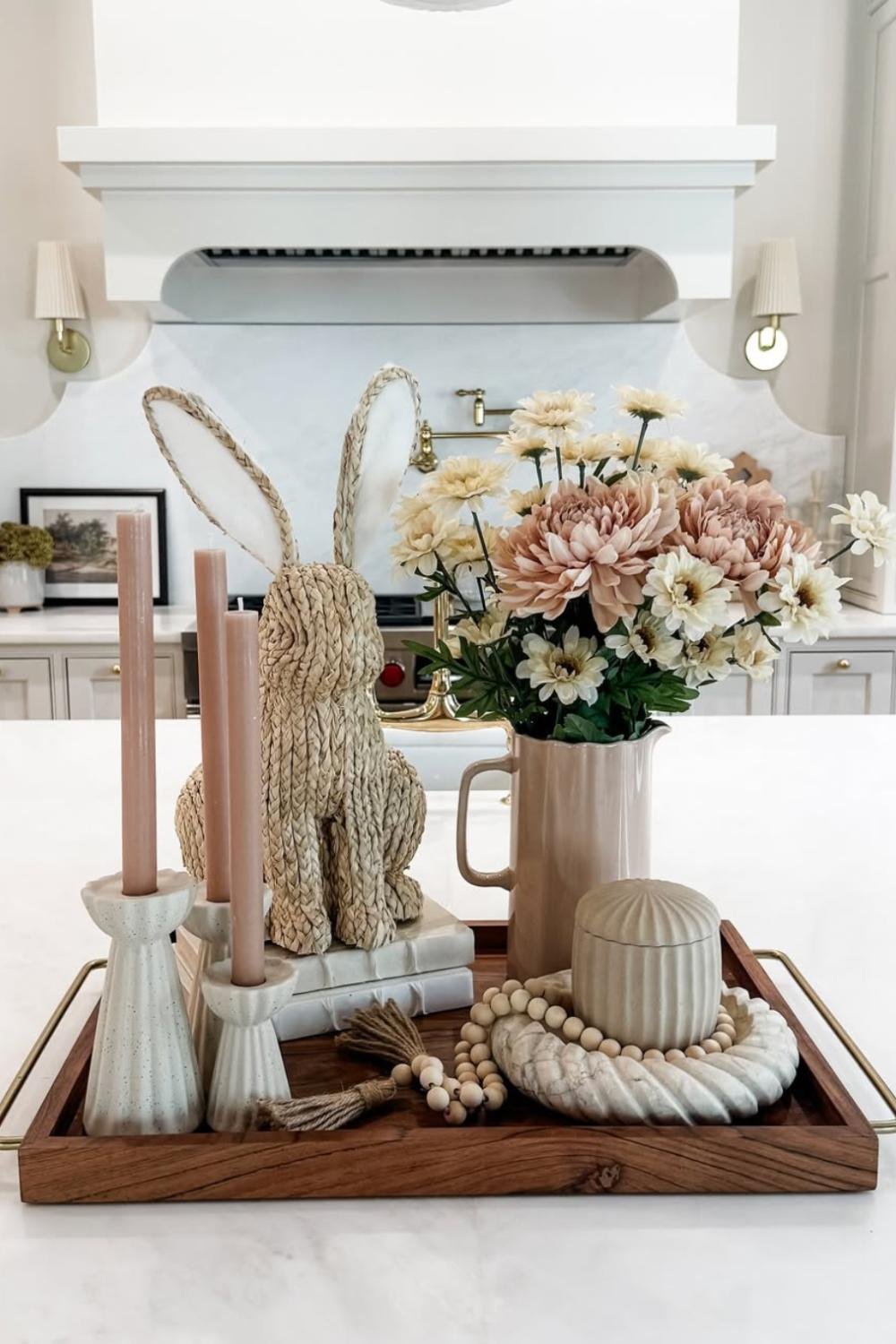 Woven Bunny Sculpture Adds Spring Charm to Kitchen Island Display