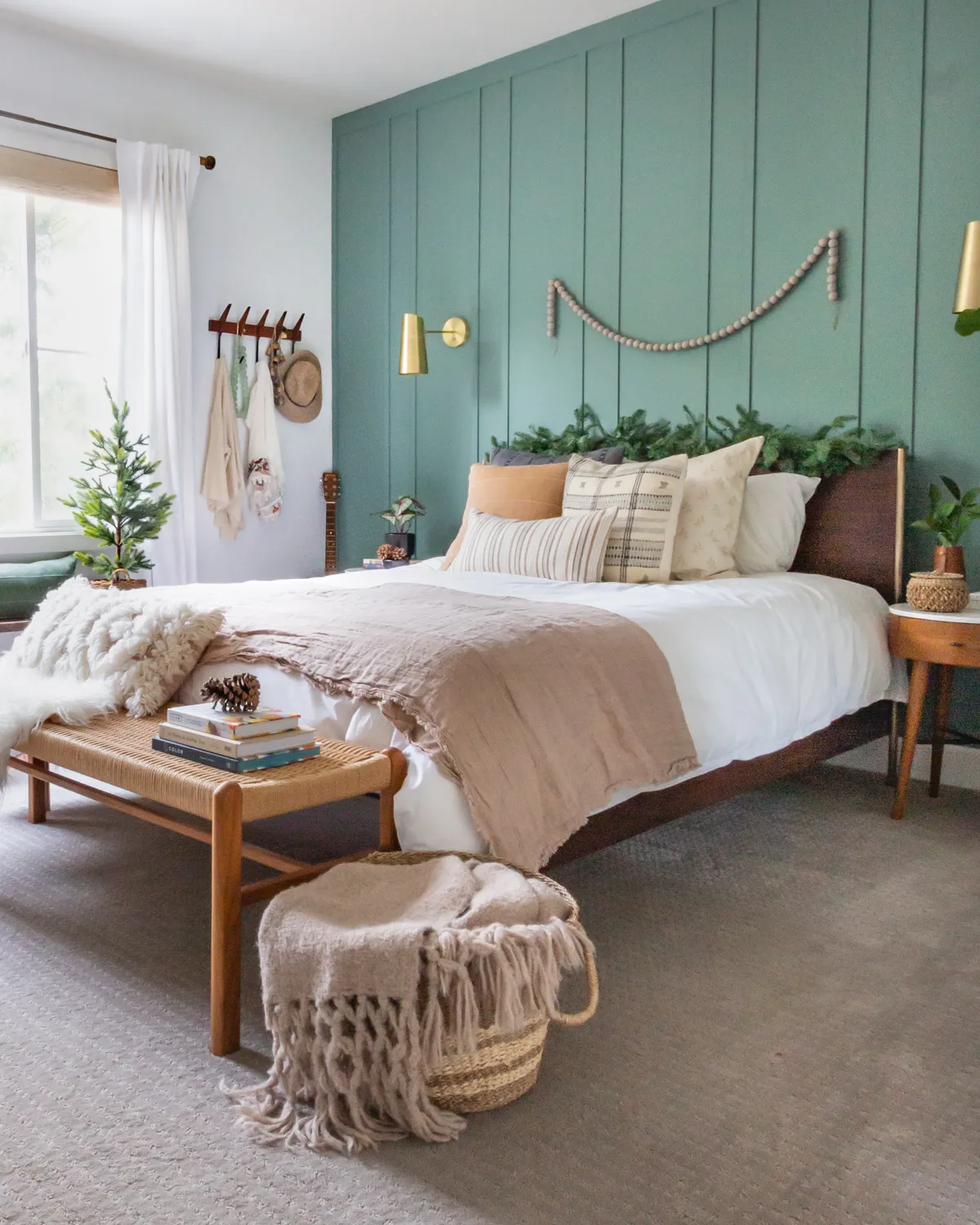 Wooden Bead Garland Adds Whimsical Detail Above Bed