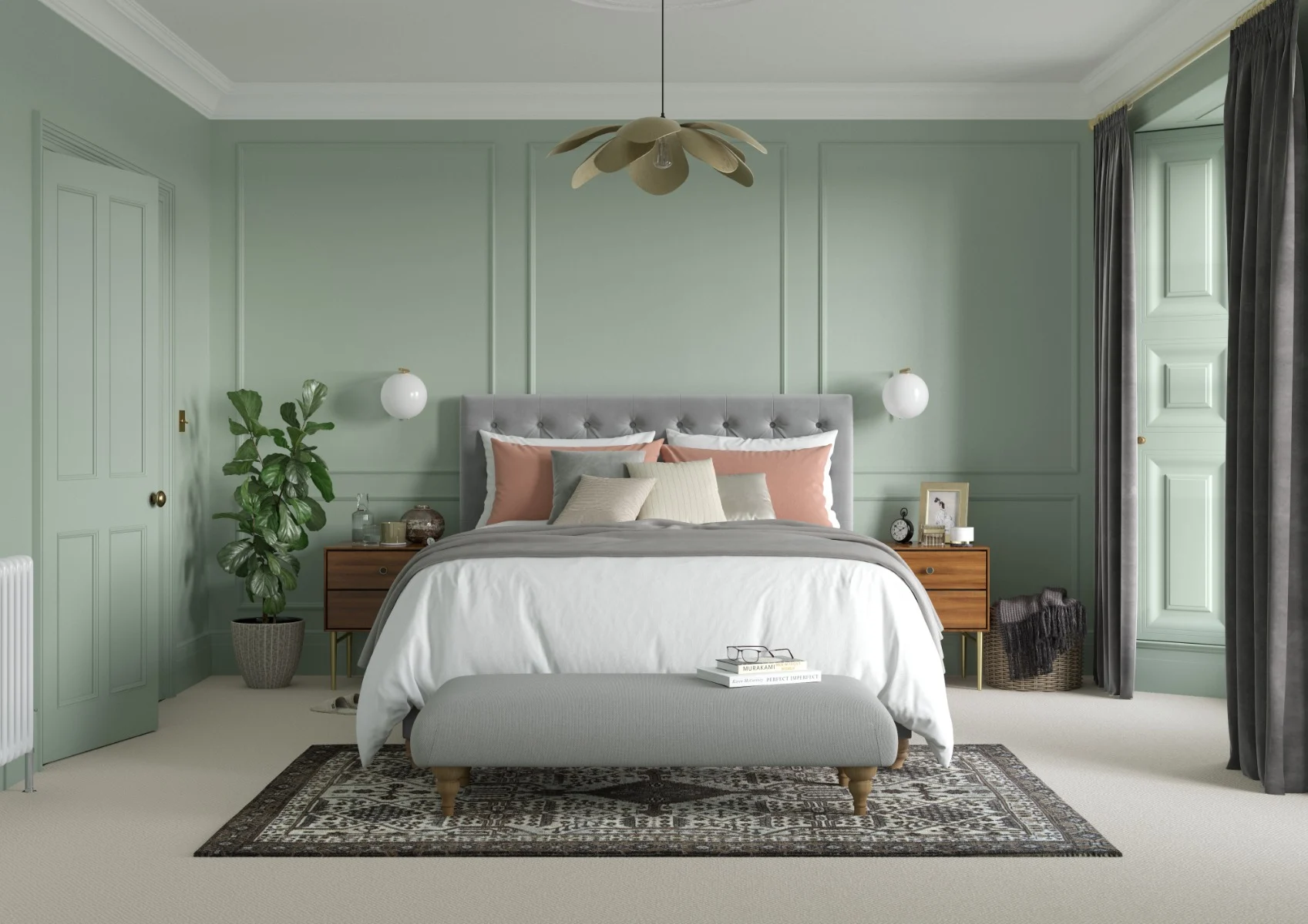 Framed Wall Paneling Adds Subtle Depth to Sage Green Walls