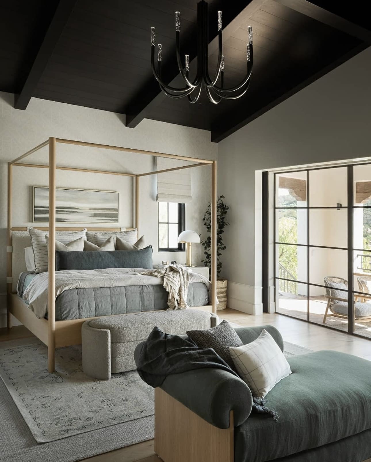 Frame Your Sage Oasis with a Natural Wood Canopy Bed