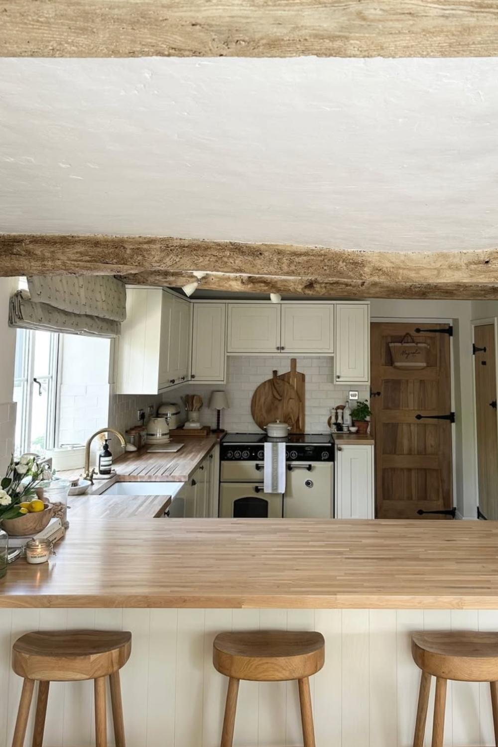 Lean Wooden Cutting Boards Against Subway Tile