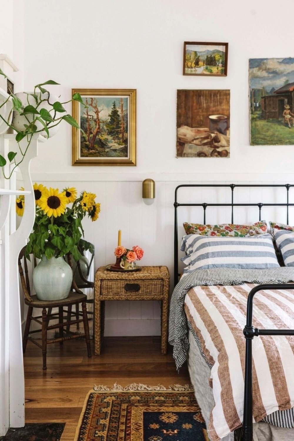 Gallery Wall of Vintage Art Adds Personal Charm