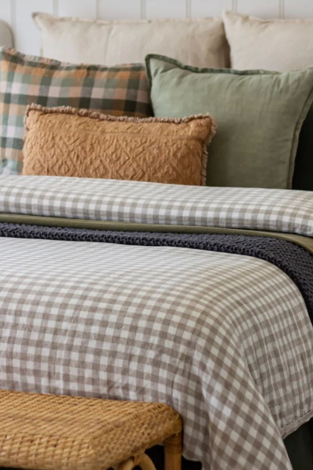 Layered Pillows Add Depth to Gingham Bedding