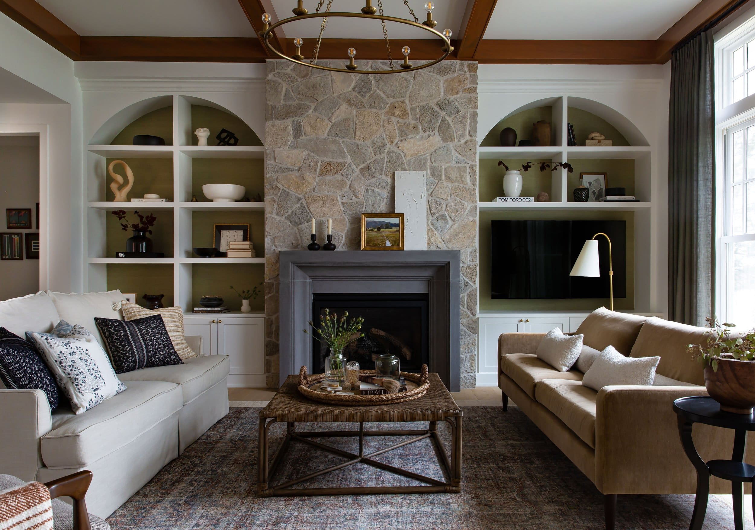Subtle Color with Green Backdrops in Arched Alcoves