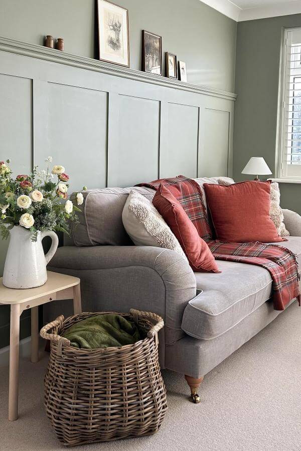 Sage Serenity enhances living rooms with elegant panel designs. Cozy ambiance.