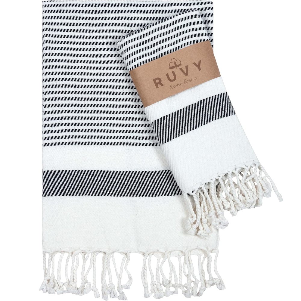 Drape striped Turkish towels for cozy texture and rustic charm
