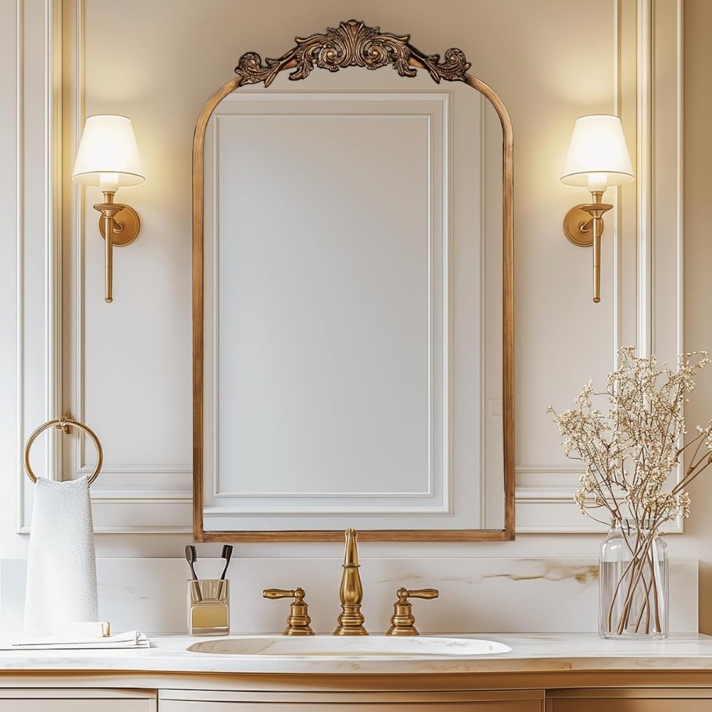 Ornate Arch Mirror With Carved Detail Adds Vintage Flair