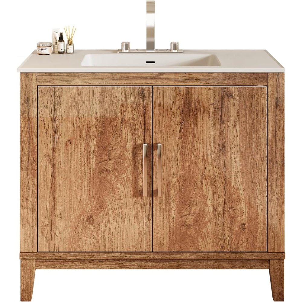 Choose a warm wood grain vanity for a natural farmhouse feel
