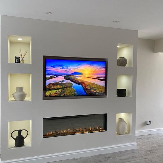 Recessed Niches Display Decorative Vases and Diffusers
