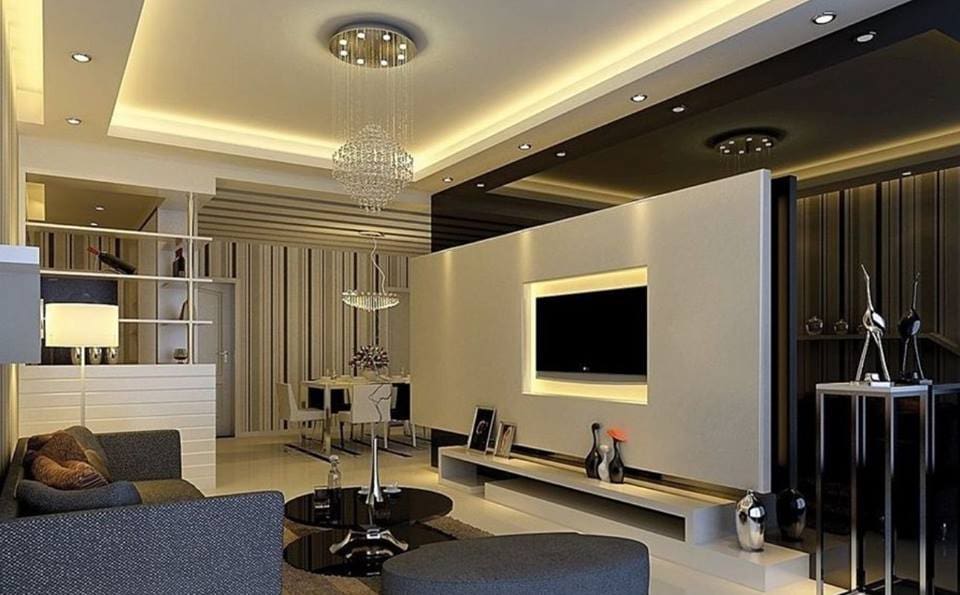 Recessed TV Niche With Integrated Lighting