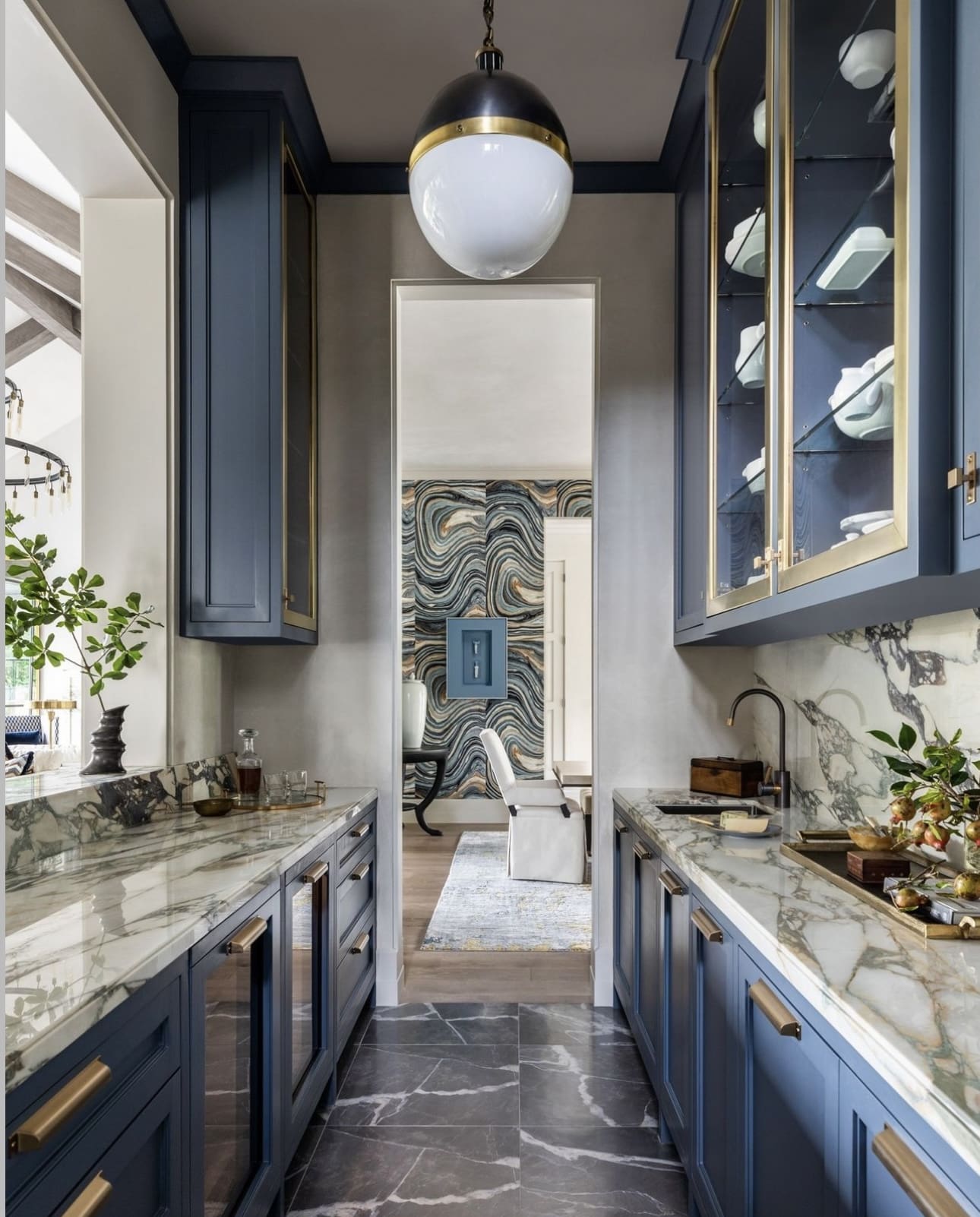 Showcase Your Serveware: Glass-Fronted Blue Cabinets