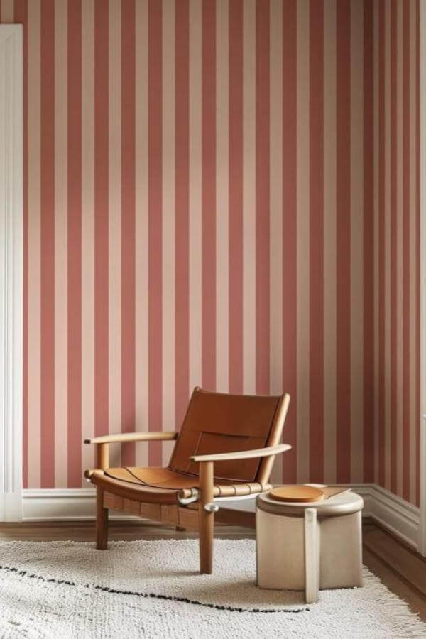 Vertical stripes exude timeless sophistication in modern living room wallpaper.